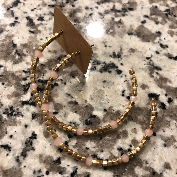 Jewelry - Gold & Pink Large Hoop Earrings